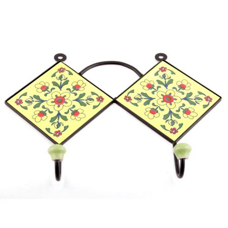 Yellow And Forest Green Leaf Ceramic Tiles Hooks